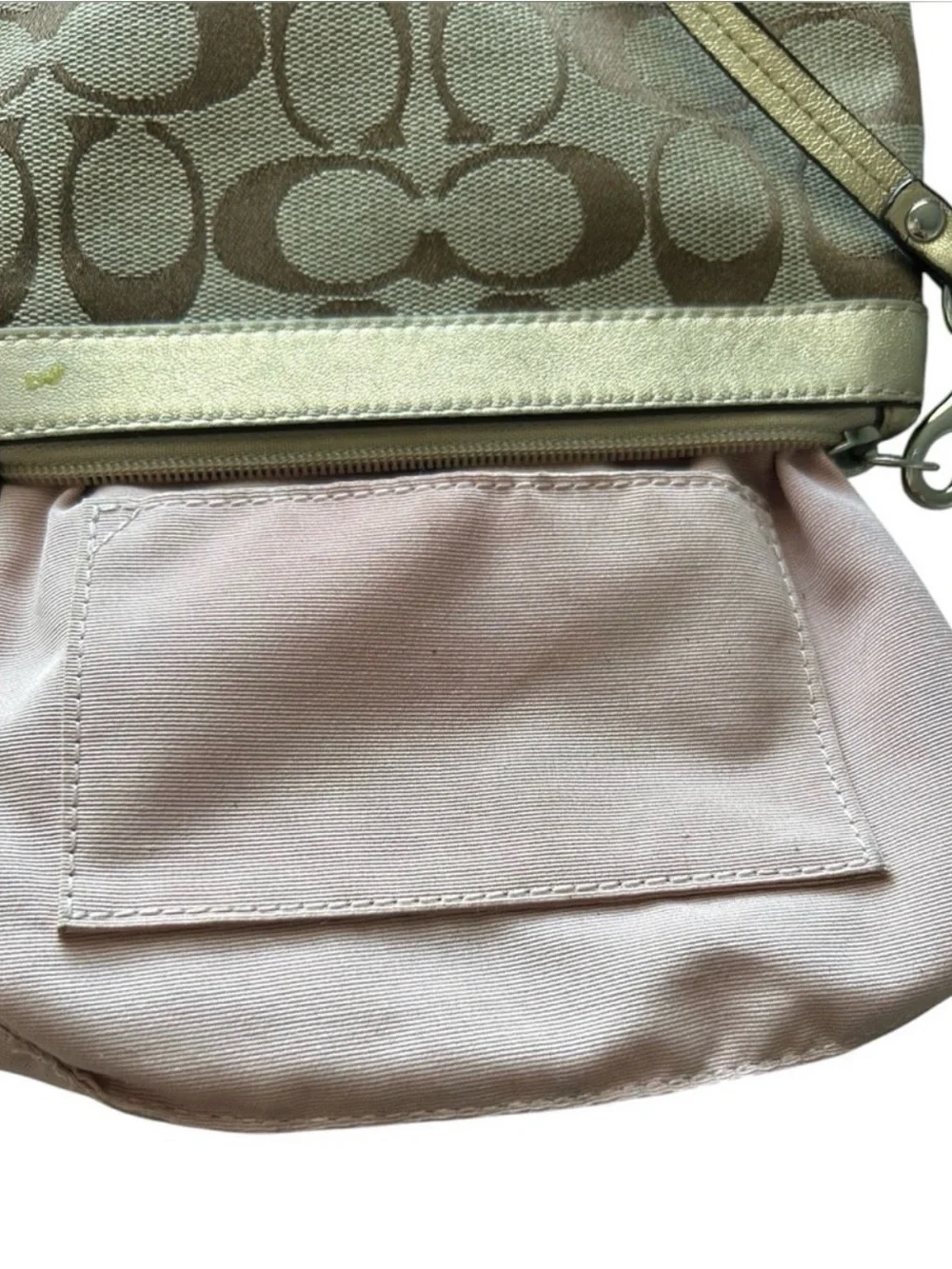 Coach Beige & Gold Signature Wristlet